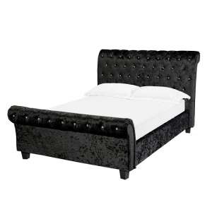 Inkpen King Size Bed In Black Crushed Velvet With Dark Legs
